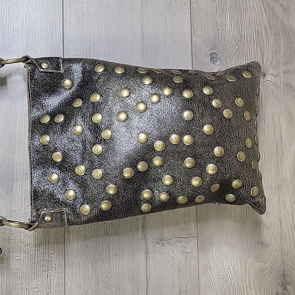 Bridget Shuster Brown Leather Brass Studded Crystal Crossbody Shoulder Bag Purse - Picture 4 of 13